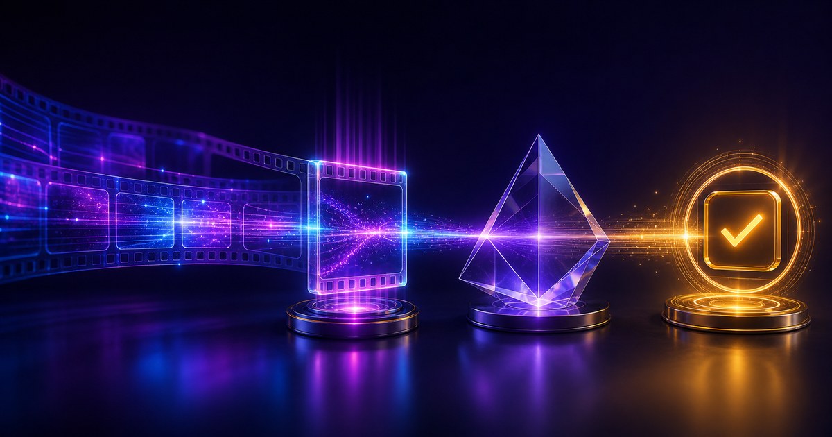 Video analysis workflow connecting indexed footage, object tracking, confidence, human review, and a verifiable business action